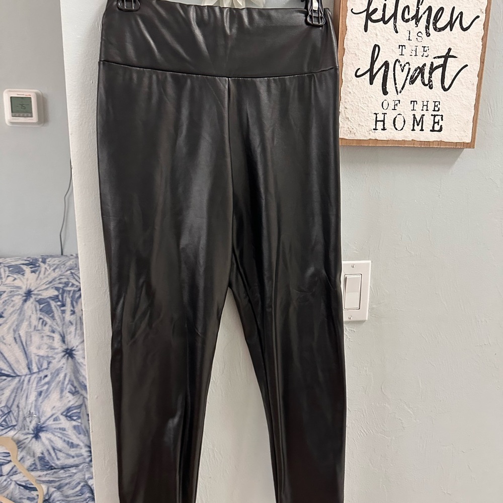 Black Faux Leather fleece lined Leggings
